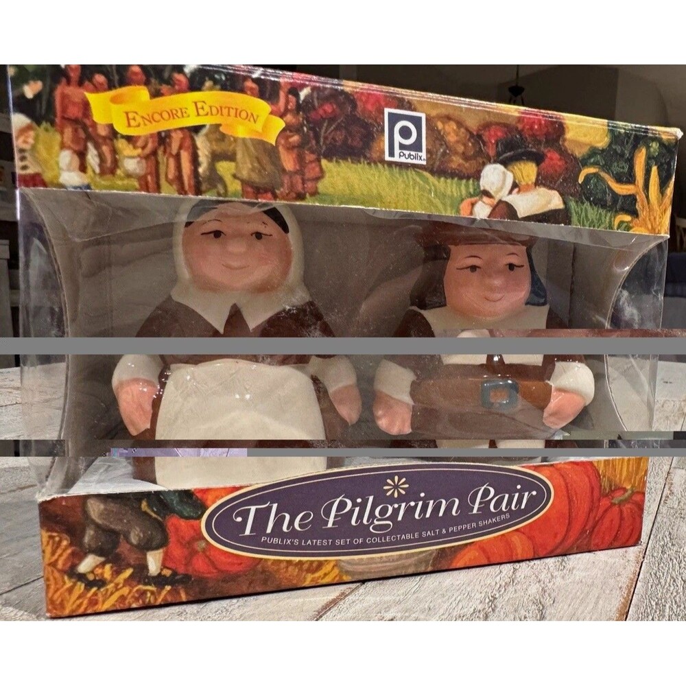 Publix Pilgrim Pair Thanksgiving Salt Pepper Shakers Encore Edition Collectible